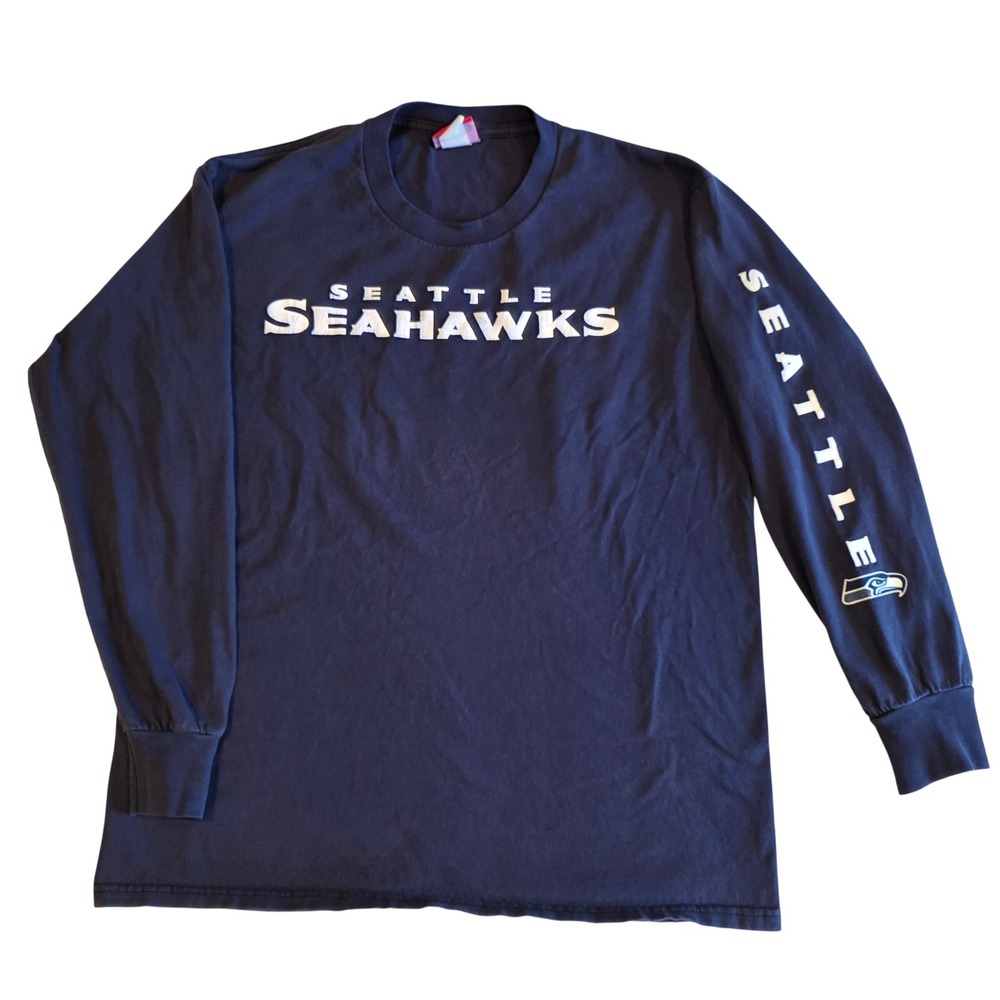 Vintage Y2K Seattle Seahawks Long Sleeve Shirt Mens M Navy NFL VF Imagewear 2004